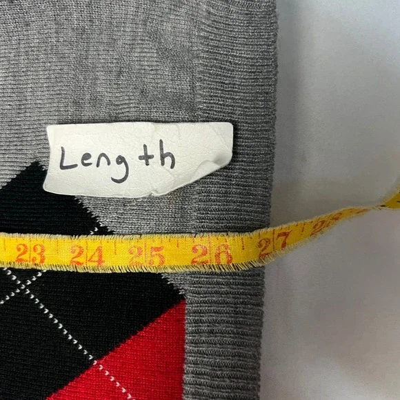 New York & Company Argyle Sweater Shirt Collar Gray Red‎ Black White Medium - Picture 9 of 13